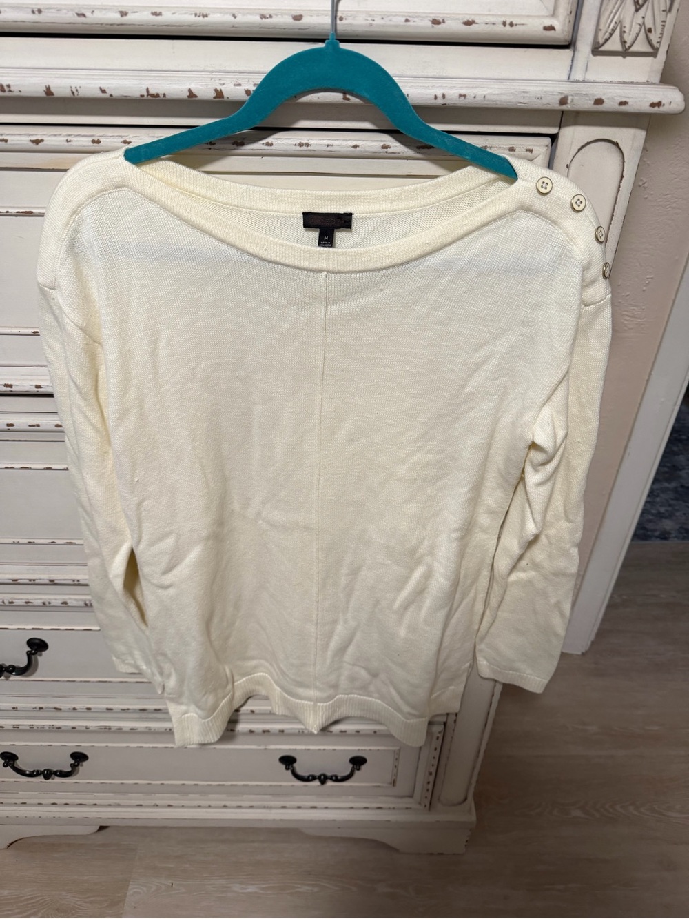Talbots Cream Button-Shoulder Crew Sweater
